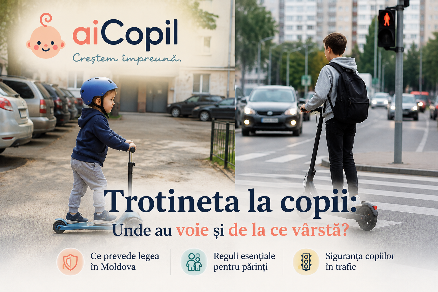 Copiii pe trotinetă în Moldova: unde au voie să circule și ce reguli trebuie să știe părinții