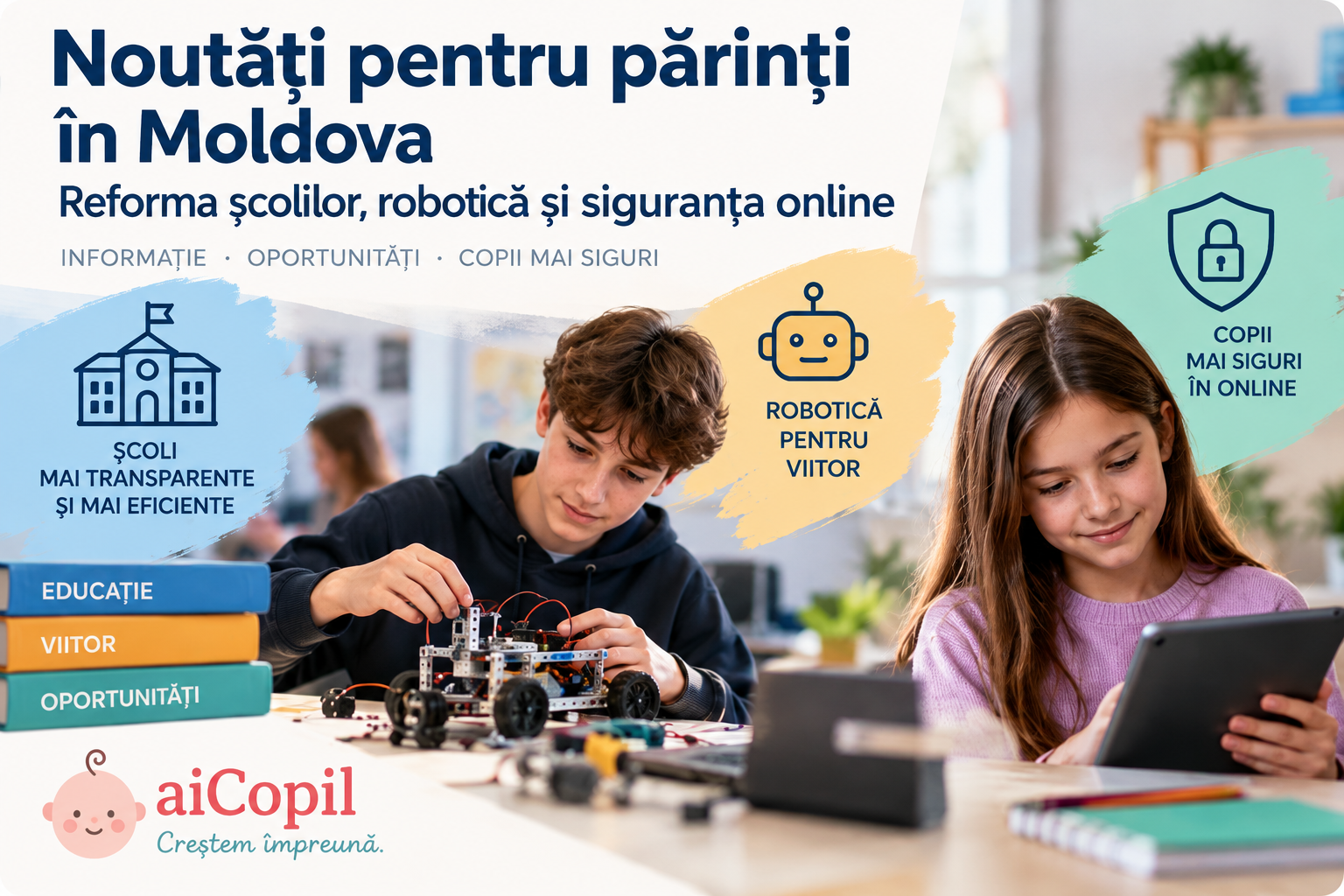 Noutăți pentru părinți: reforma școlilor, program de robotică și siguranța copiilor online