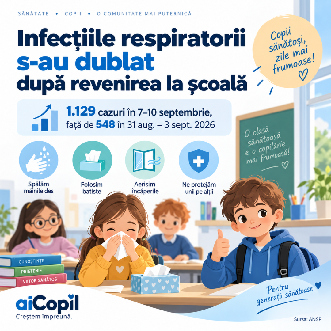 Infecțiile respiratorii s-au dublat după revenirea copiilor la școală. Recomandările ANSP pentru părinți